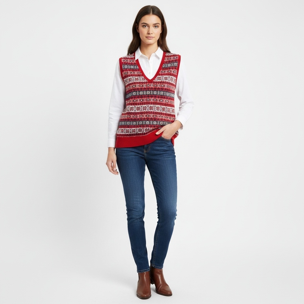 Vintage GAP Fair Isle Sweater Vest Made in Australia Red Cotton Knit Size M